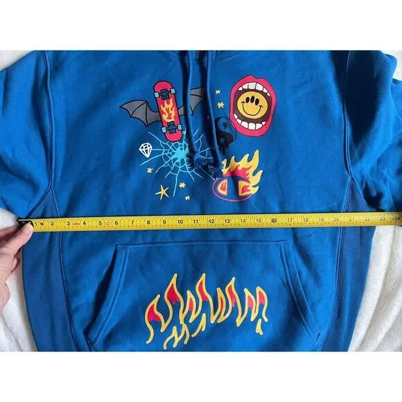 Champion Hoodie Men Sz L Sweatshirt Living in Blue Skateboard Flames NWT - Picture 4 of 11